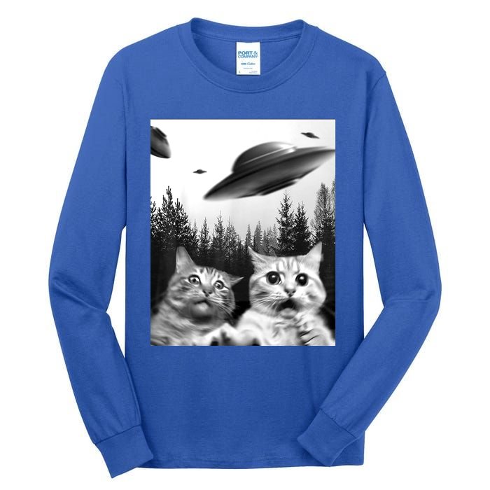 Alien UFO Funny Cat Selfie Tall Long Sleeve T-Shirt