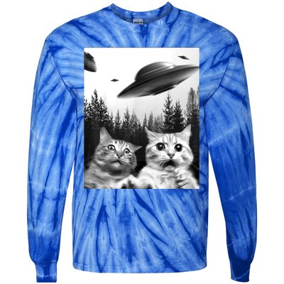 Alien UFO Funny Cat Selfie Tie-Dye Long Sleeve Shirt