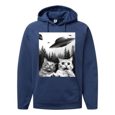 Alien UFO Funny Cat Selfie Performance Fleece Hoodie