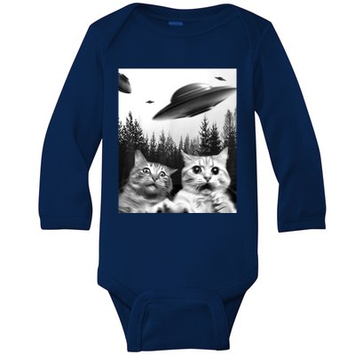 Alien UFO Funny Cat Selfie Baby Long Sleeve Bodysuit