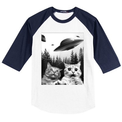 Alien UFO Funny Cat Selfie Baseball Sleeve Shirt