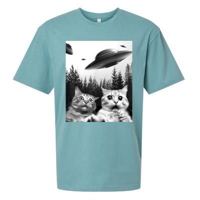 Alien UFO Funny Cat Selfie Sueded Cloud Jersey T-Shirt