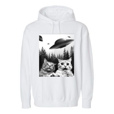 Alien UFO Funny Cat Selfie Garment-Dyed Fleece Hoodie