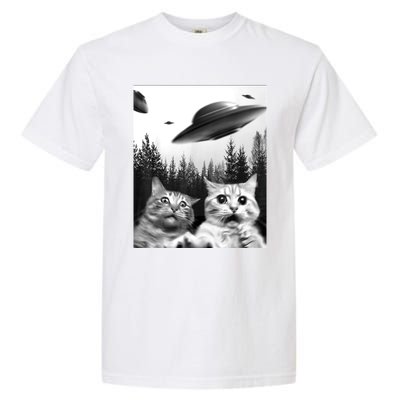 Alien UFO Funny Cat Selfie Garment-Dyed Heavyweight T-Shirt