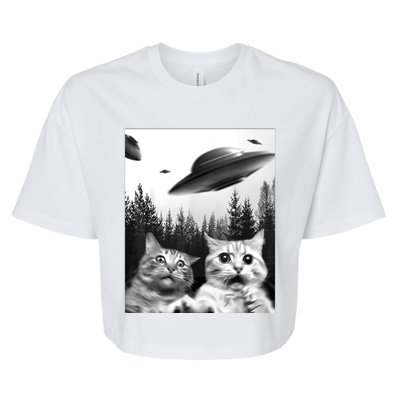 Alien UFO Funny Cat Selfie Bella+Canvas Jersey Crop Tee