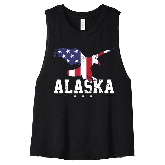 Alaska Usa Flag Vintage Eagle 4th Of July American Gift Women's Racerback Cropped Tank