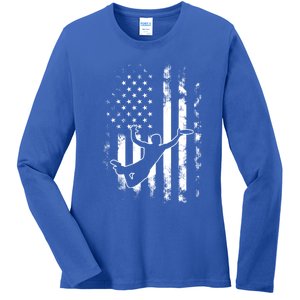 American Us Flag Ultimate Frisbee Gift Ladies Long Sleeve Shirt