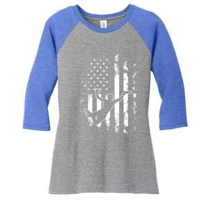 American Us Flag Ultimate Frisbee Gift Women's Tri-Blend 3/4-Sleeve Raglan Shirt