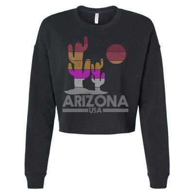 Arizona Usa Gift Vintage Retro Cactus Souvenir Gift Cool Gift Cropped Pullover Crew