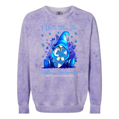 Accept Understand Gnome I Wear Blue For Autism Awareness Gift Colorblast Crewneck Sweatshirt