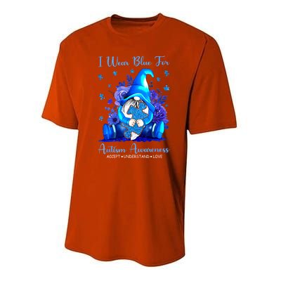 Accept Understand Gnome I Wear Blue For Autism Awareness Gift Performance Sprint T-Shirt