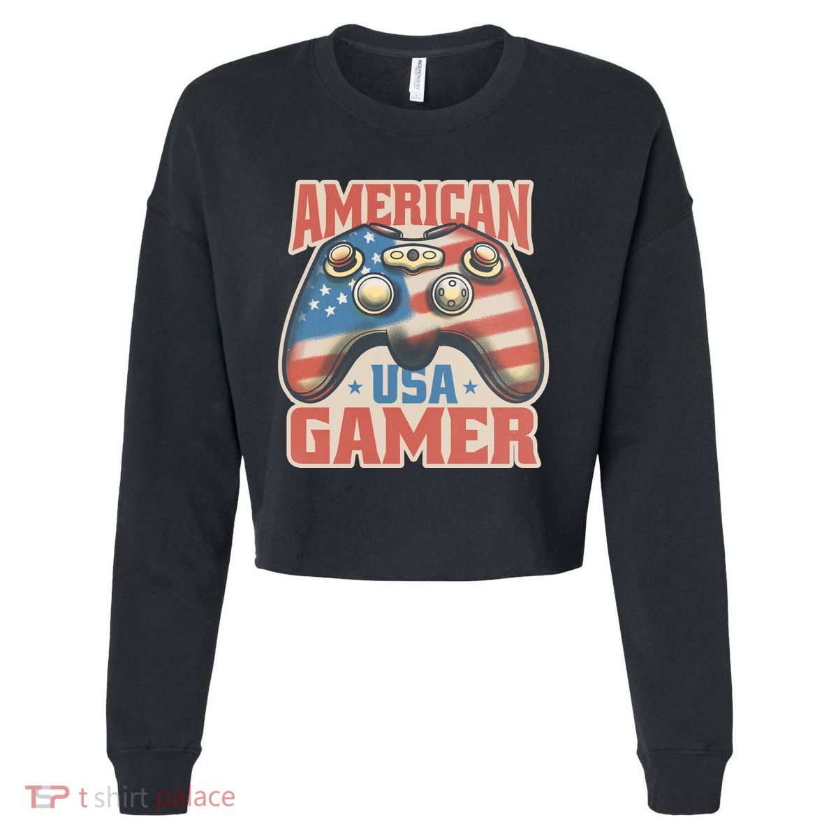 American USA Gamer Vintage Cropped Pullover Crew