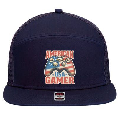 American USA Gamer Vintage 7 Panel Mesh Trucker Snapback Hat