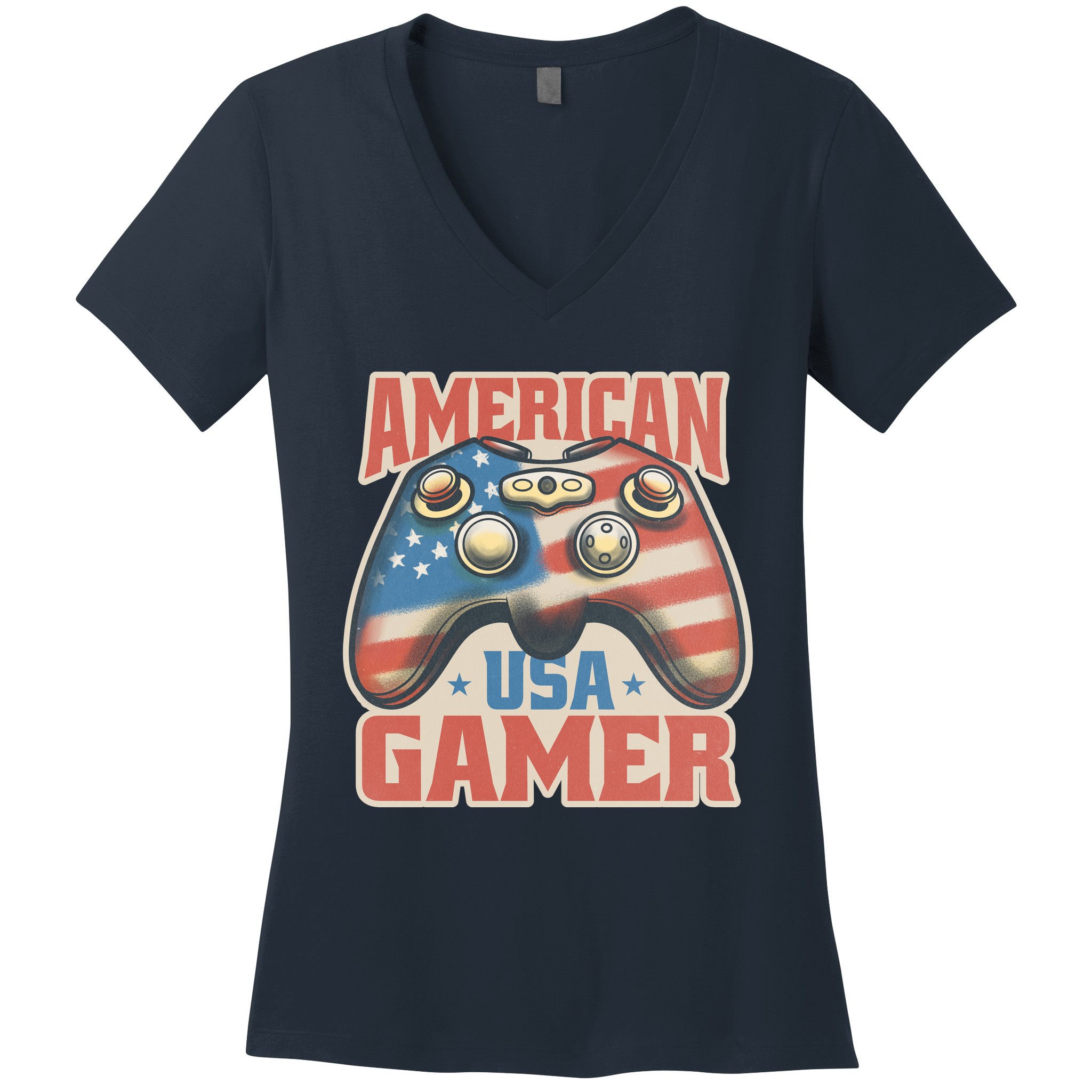 American USA Gamer Vintage Women's V-Neck T-Shirt