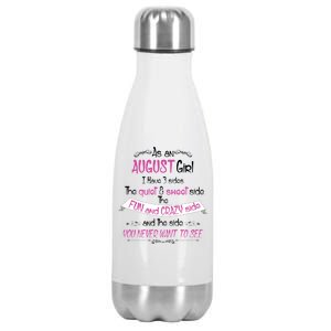 August Girl Sweet But Crazy Funny Birthday Stainless Steel Insulated Water Bottle