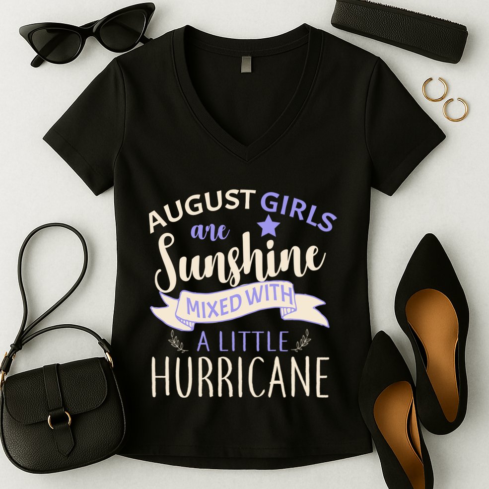 August Girls Are Sunshine Mixed With Hurricane Women's V-Neck T-Shirt
