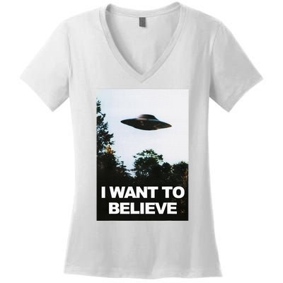 Alien Ufo Hunter I Want To Believe Women's V-Neck T-Shirt