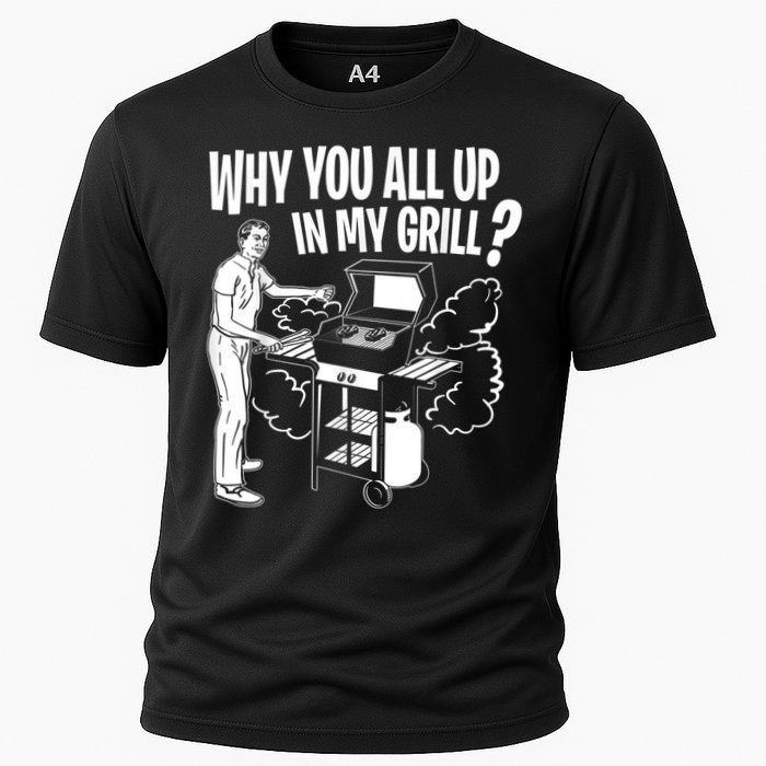 All Up In My Grill Barbecue BBQ Smoker Father's Day Cooling Performance Crew T-Shirt
