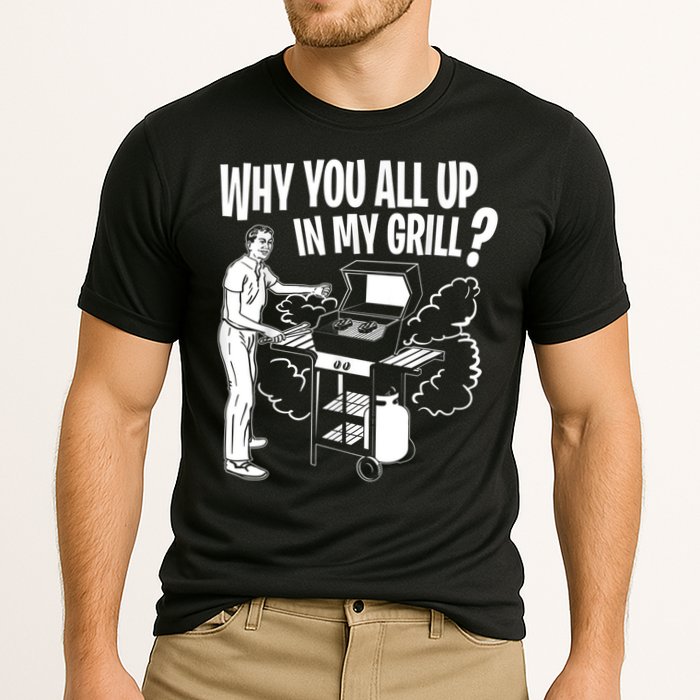 All Up In My Grill Barbecue BBQ Smoker Father's Day Cooling Performance Crew T-Shirt