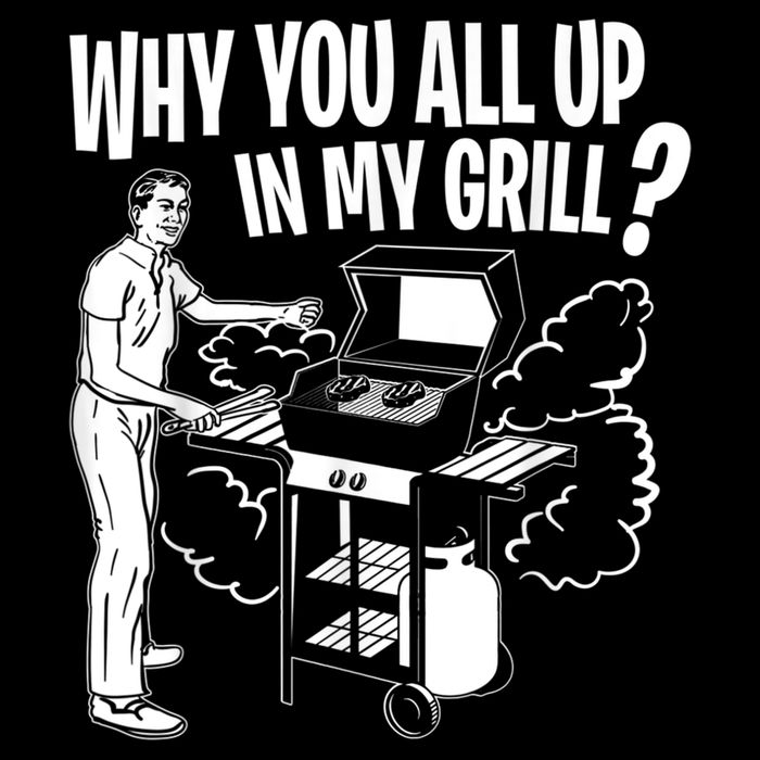 All Up In My Grill Barbecue BBQ Smoker Father's Day Cooling Performance Crew T-Shirt