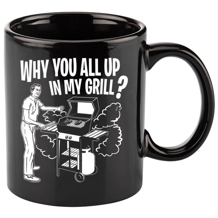 All Up In My Grill Barbecue BBQ Smoker Father's Day 11oz C Handle Ceramic Mug