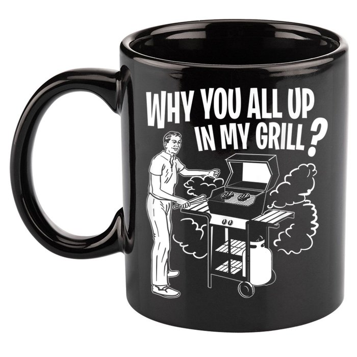 All Up In My Grill Barbecue BBQ Smoker Father's Day 11oz C Handle Ceramic Mug