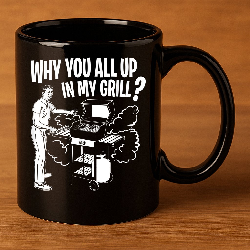 All Up In My Grill Barbecue BBQ Smoker Father's Day 11oz C Handle Ceramic Mug