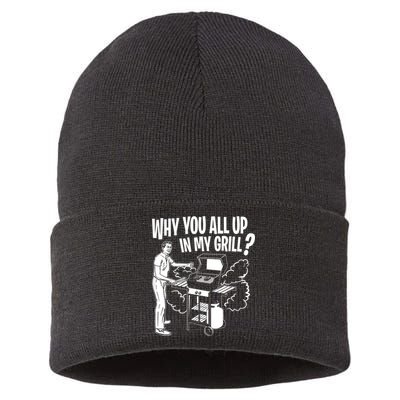 All Up In My Grill Barbecue BBQ Smoker Father's Day Sustainable Knit Beanie
