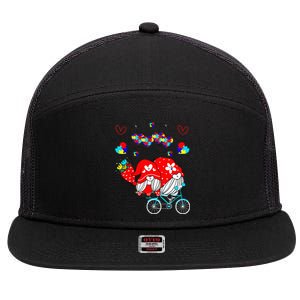 Accept Understand Love Autism Awareness Gnome Valentine Day 7 Panel Mesh Trucker Snapback Hat