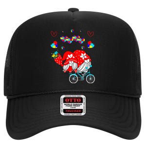 Accept Understand Love Autism Awareness Gnome Valentine Day High Crown Mesh Back Trucker Hat