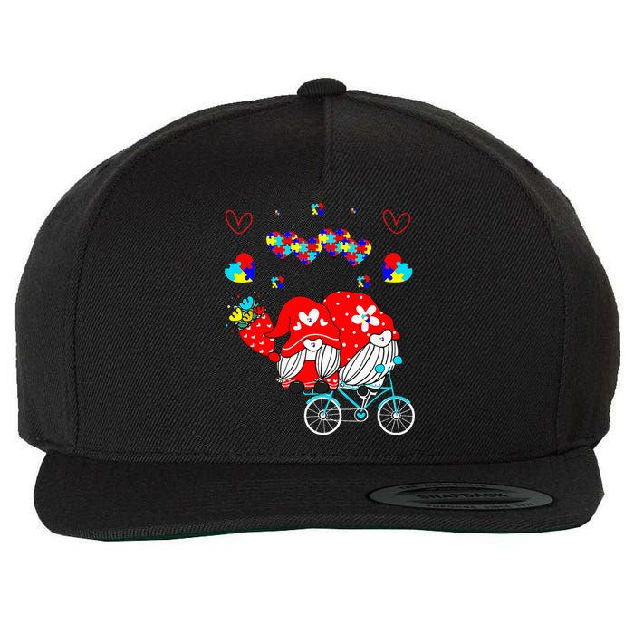 Accept Understand Love Autism Awareness Gnome Valentine Day Wool Snapback Cap