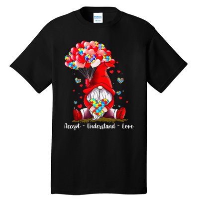 Accept Understand Love Autism Awareness Gnome Valentine Tall T-Shirt