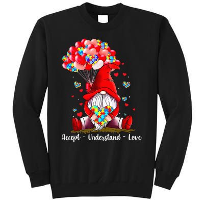 Accept Understand Love Autism Awareness Gnome Valentine Tall Sweatshirt