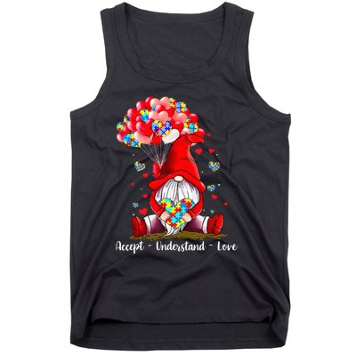 Accept Understand Love Autism Awareness Gnome Valentine Tank Top