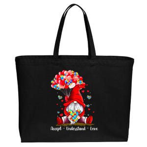 Accept Understand Love Autism Awareness Gnome Valentine Cotton Canvas Jumbo Tote