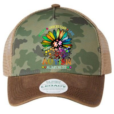 Accept Understand Love Autism Awareness Sunflower Puzzle Pieces Legacy Tie Dye Trucker Hat