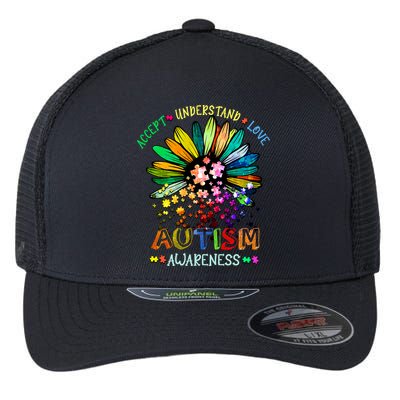 Accept Understand Love Autism Awareness Sunflower Puzzle Pieces Flexfit Unipanel Trucker Cap