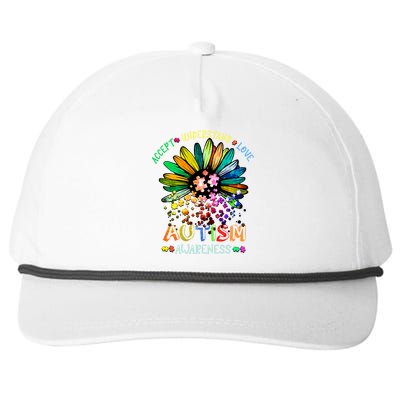 Accept Understand Love Autism Awareness Sunflower Puzzle Pieces Snapback Five-Panel Rope Hat