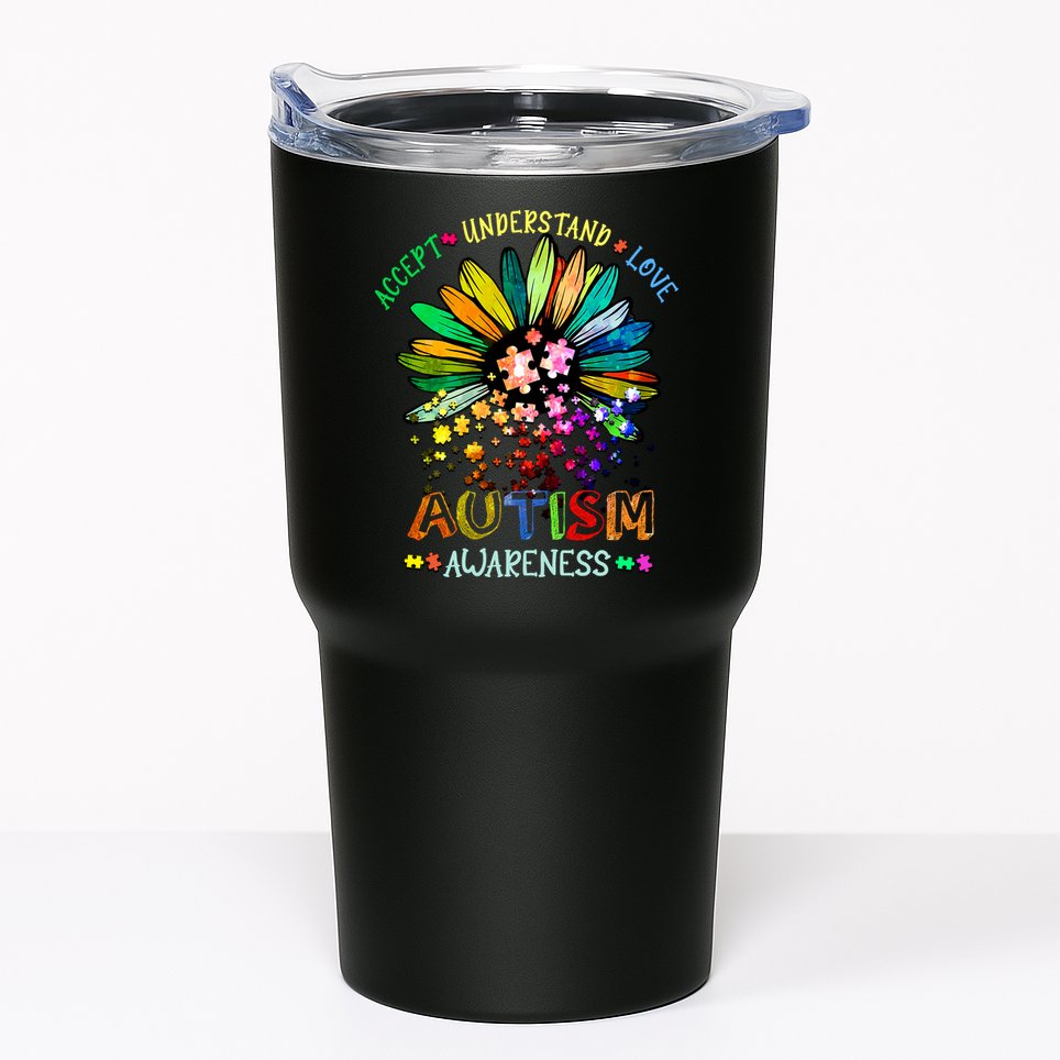 Accept Understand Love Autism Awareness Sunflower Puzzle Pieces Tumbler