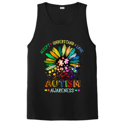 Accept Understand Love Autism Awareness Sunflower Puzzle Pieces PosiCharge Competitor Tank
