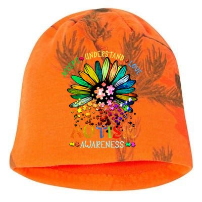 Accept Understand Love Autism Awareness Sunflower Puzzle Pieces Kati - Camo Knit Beanie