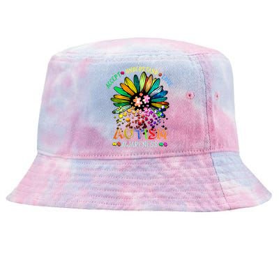 Accept Understand Love Autism Awareness Sunflower Puzzle Pieces Tie-Dyed Bucket Hat