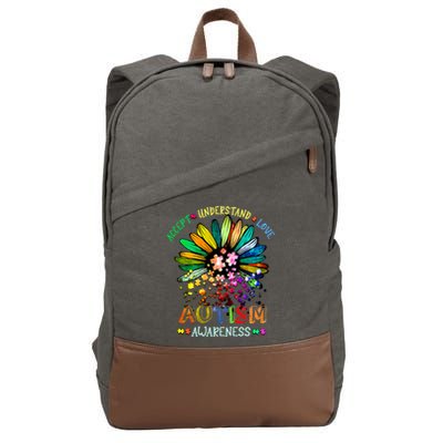 Accept Understand Love Autism Awareness Sunflower Puzzle Pieces Cotton Canvas Backpack