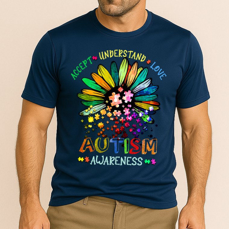 Accept Understand Love Autism Awareness Sunflower Puzzle Pieces Cooling Performance Crew T-Shirt