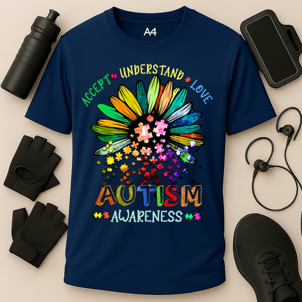Accept Understand Love Autism Awareness Sunflower Puzzle Pieces Cooling Performance Crew T-Shirt
