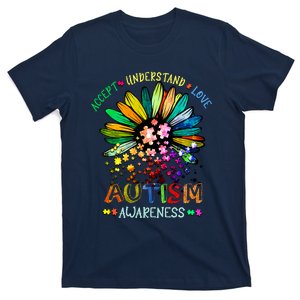 Accept Understand Love Autism Awareness Sunflower Puzzle Pieces T-Shirt