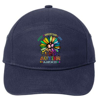 Accept Understand Love Autism Awareness Sunflower Puzzle Pieces 7-Panel Snapback Hat