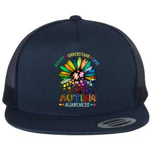 Accept Understand Love Autism Awareness Sunflower Puzzle Pieces Flat Bill Trucker Hat