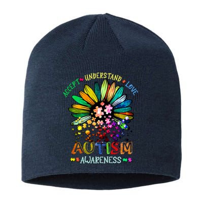 Accept Understand Love Autism Awareness Sunflower Puzzle Pieces Sustainable Beanie