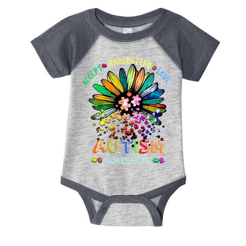 Accept Understand Love Autism Awareness Sunflower Puzzle Pieces Infant Baby Jersey Bodysuit